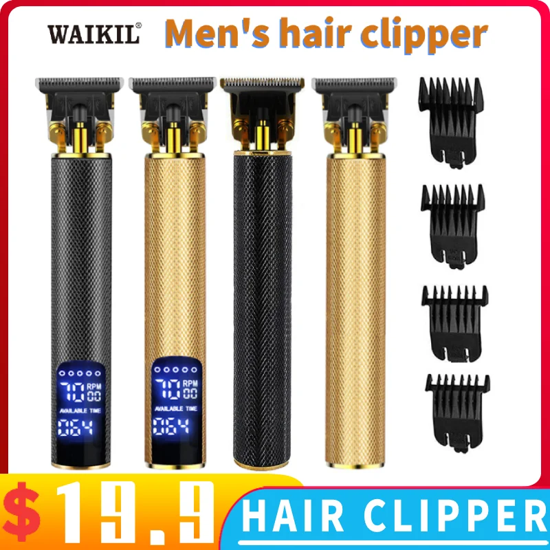 Men's Hair Clipper Gold Engraving Professiona Trimmer LCD Electric Cordless Hair Clipper Beard Carbon Steel Adult Kid Haircut