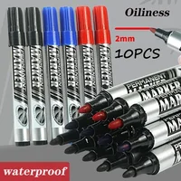 10PCS Permanent Marker Pens, Quick-drying Colors Marker Pens, Non-Fading & Quick-Drying for Wood, Glass, Metal (Black Blue Red) 1