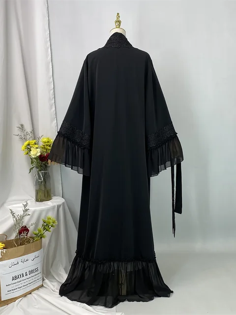 108874-007258.jpg Abayas Noirs pour Femme Musulmane, Kebaya, Caftan Marocain, Kimono, Vêtements Islamiques, Ramadan Eid Dubai
