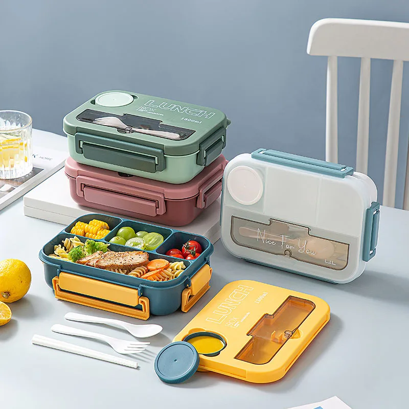 

Compartment 1300ML Portable Lunch Box Kids Students Office Bento Box With Fork and Spoon Microwave Food Storage Container