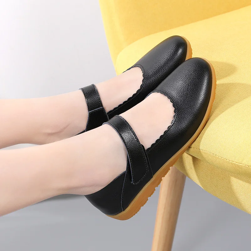 Summer Genuine Leather Women Loafers Slip On Plus Size Flat Shoes Women Causal Shoes Female Breathable Flats Ballet Shoes
