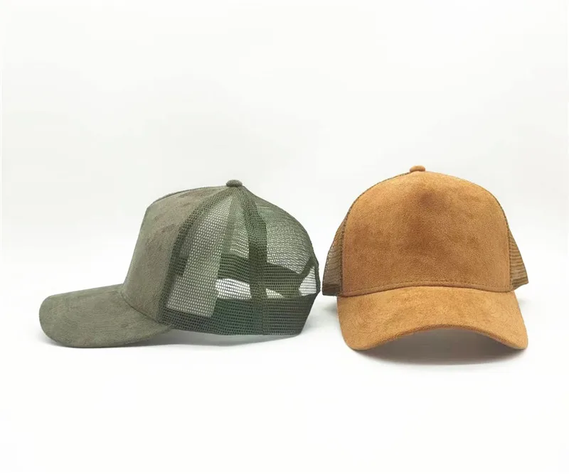 Women's trucker cap Adult men solid custom logo embroidery mesh Hat Suede leather sports baseball cap gorros 2