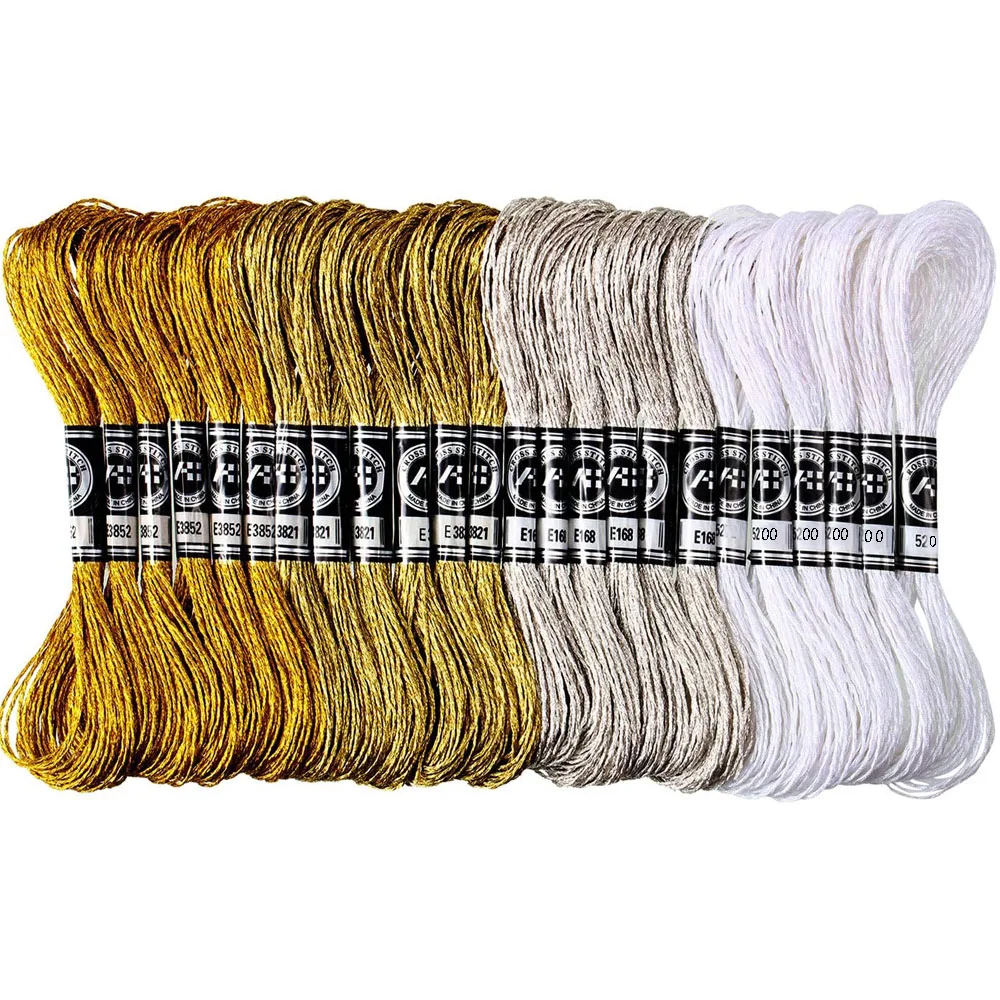 Metallic Embroidery Floss 6/24PCS Glitter Skein Threads DIY Thread Cross Stitch Polyester Thread for Friendship Bracelets Crafts