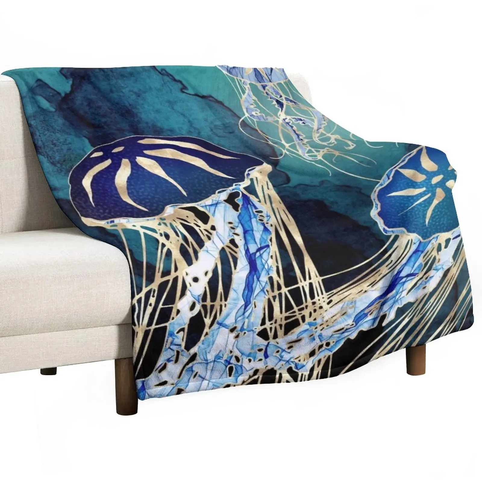 

Metallic Jellyfish III Throw Blanket Camping Blanket For Sofa Custom Blanket