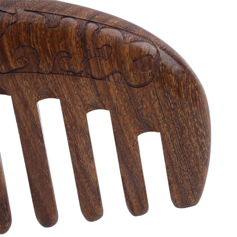 Handcrafted Sandalwood Crescent Comb – Wide-Tooth Anti-Static Wooden Hair Comb with Carved Detailing