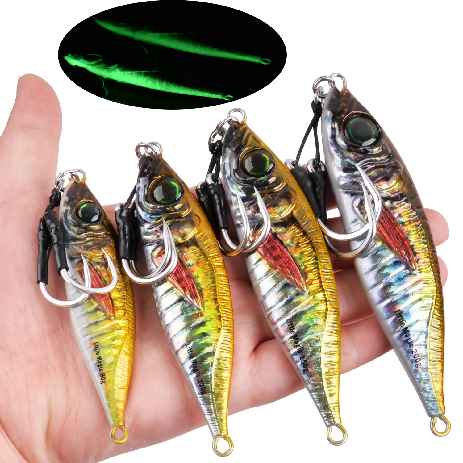 

1PCS Luminous Vertical Metal Slow Jigs with Assist Hook Jig Hooks Tuna Fishing Jigs Metal Jigs for Bass Crappie Tuna