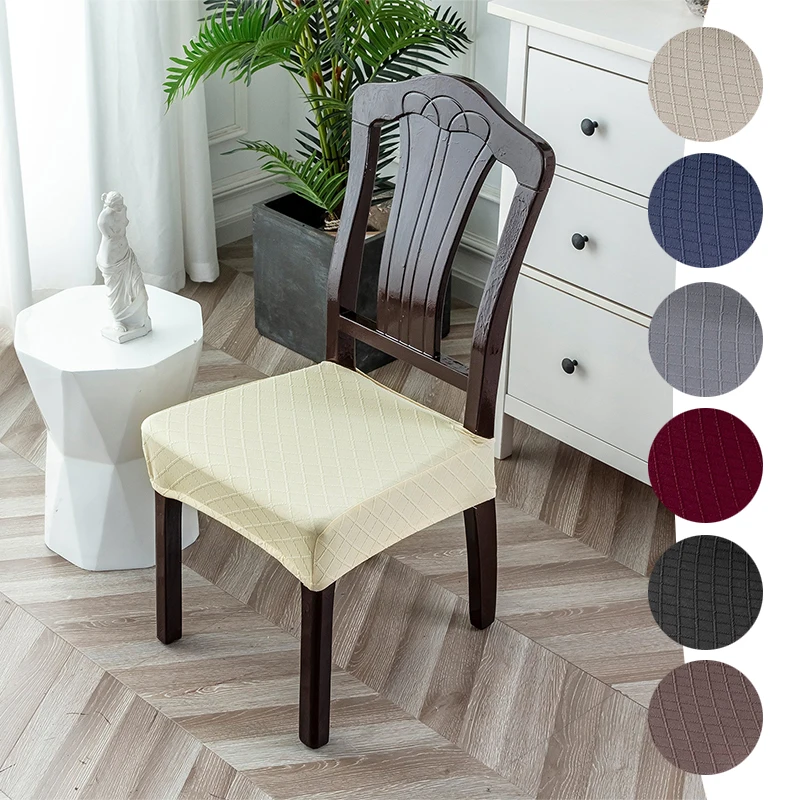 

1pc Elastic Chair Cover Jacquard Dining Chair Covers Stretch Seat Cushion Slipcover for Kitchen Solid Color Dining Chair Covers