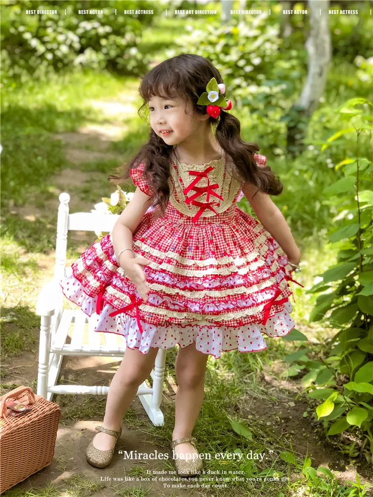 Exclusive creation summer Baby Spanish Lolita Princess Ball Gown lace bowknot Design Birthday Party Girl evening dress