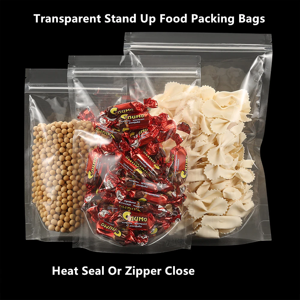 100pcs Stand Up High Transparent Plastic Zip Lock Bags, Clear Nuts Packing Pouch Zipper Seal