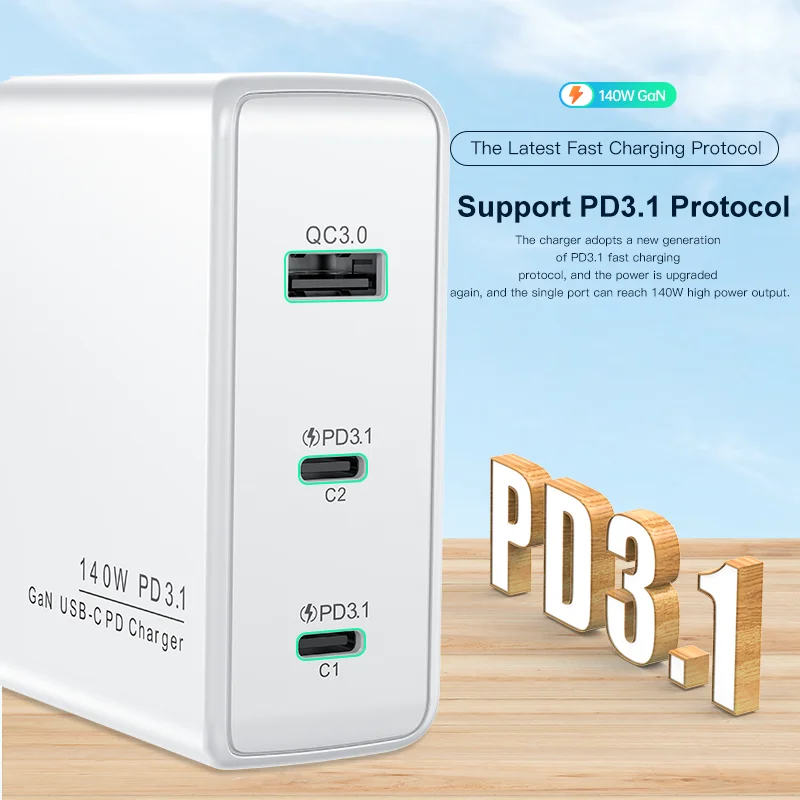 KUULAA 140W GaN Charger USB Type C PD 3.1 Fast Charge For Macbook Tablet Quick Charge 4.0 3.0 Phone Charger For iPhone 15 14 13