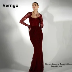 Verngo Burgundy Lace Evening Dress For Women Elegant Mermaid Party Dress Sweetheart Floor Length Formal Gowns Outfit