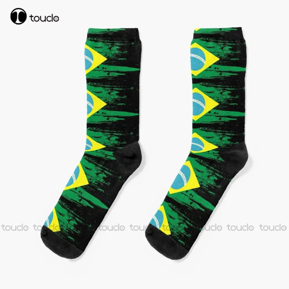 

Brazil Flag Socks Mens Athletic Socks Personalized Custom Unisex Adult Teen Youth Socks 360° Digital Print Custom Gift Cartoon