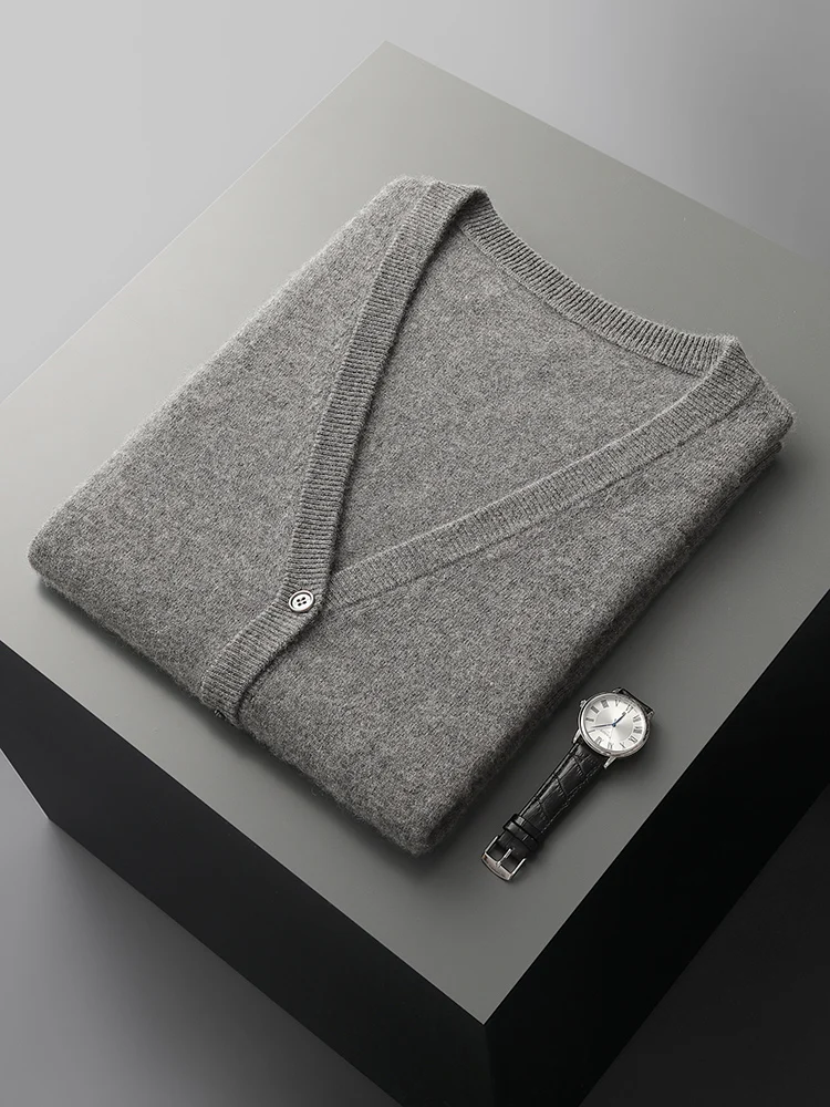 Description Picture 6 of itemHigh Quality  Spring Autumn Men Sweater Vest 100% Cashmere Sleeveless V-neck Cardigan Soft Warm Basic Knitwear Clothing Tops