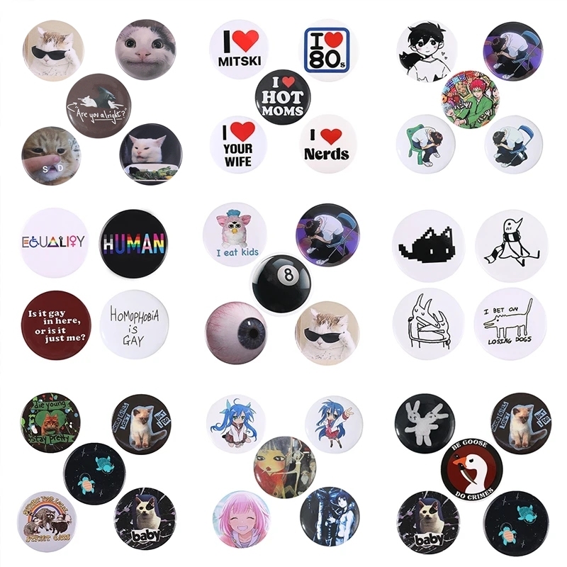 4-5pcs/set Soft Button Pins Set Custom Cartoon Cat Meme Lgbt Anime Icons Book Tinplate Brooch Lapel Badges Jewelry for Friends