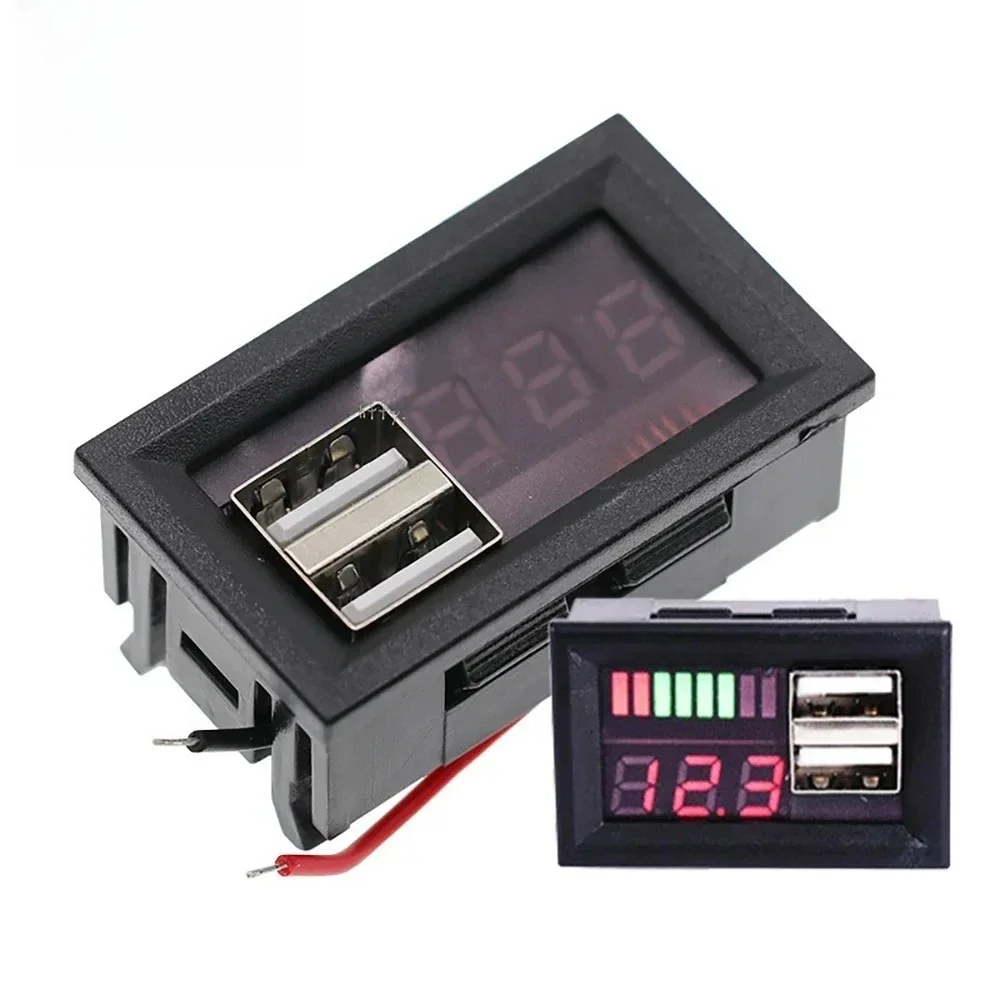 Compact 12V LED Voltmeter with Dual USB Charging Ports
