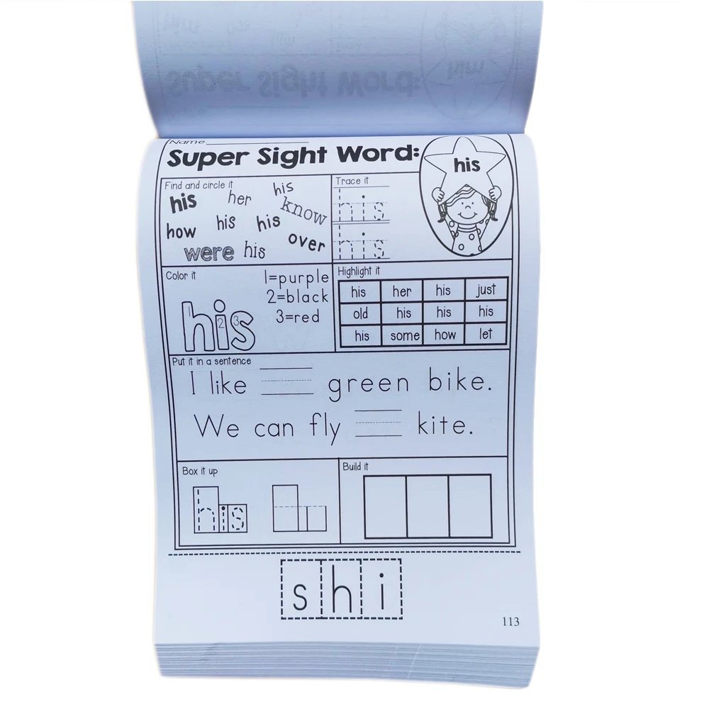 225 Pages/Book Educational Toys Children Learn English Homework Sight Word Sentence Interactive Phonics Practice Workbook 6