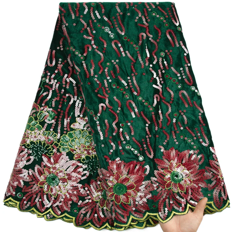 

New African Velvet Lace Fabric 2023 High Quality Nigerian Sequined Lace Fabric French Dress For Women Wedding Events A3352