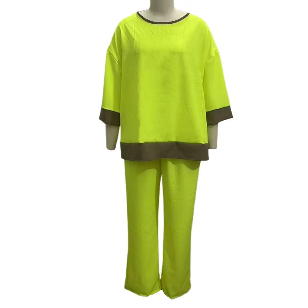 Women Top Pants Suit Stylish Women's Top Pants Set with Round Neck T-shirt High Waist Wide Leg Trousers Casual Loose for A