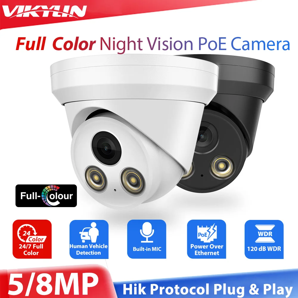 

Vikylin 8MP 4K Security IP Camera For Hikvision Compatible Full Color Night Vision Full Color POE Human Vehicle Detect Cam IP67