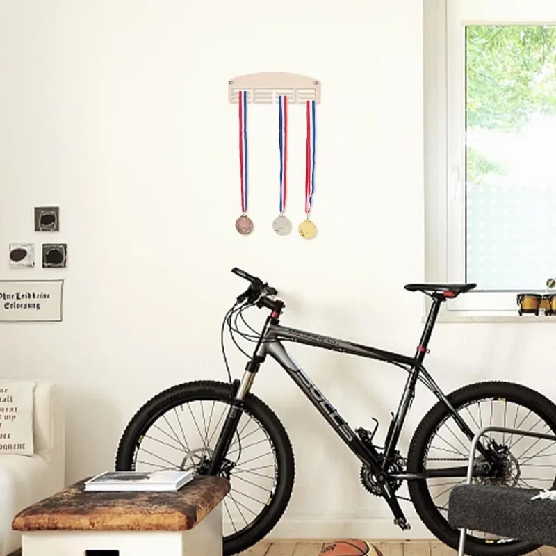 12 Hooks Wood Medal Holder 11.8Inch/30cm Medal Hanger Display Rack Hanger 3 Lines Wall Mount Sport Award Rack Easy to Install 5