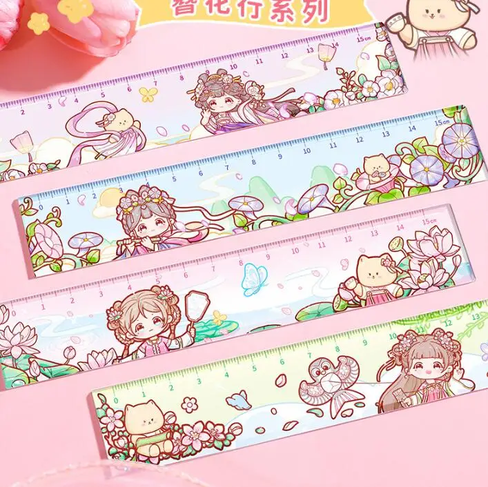 

24 pcs/lot Kawaii Girl Ruler 15 cm Measuring Straight Rulers Drawing Tool Promotional Stationery gift school supplies
