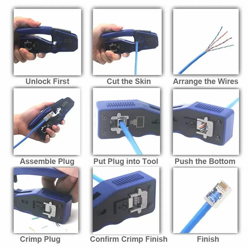 WoeoW RJ45 패스 스루 크림퍼 도구, 이더넷 크림퍼, EZ 네트워크 크림핑 도구, Cat6a Cat5 용 와이어 스트리퍼 커터
