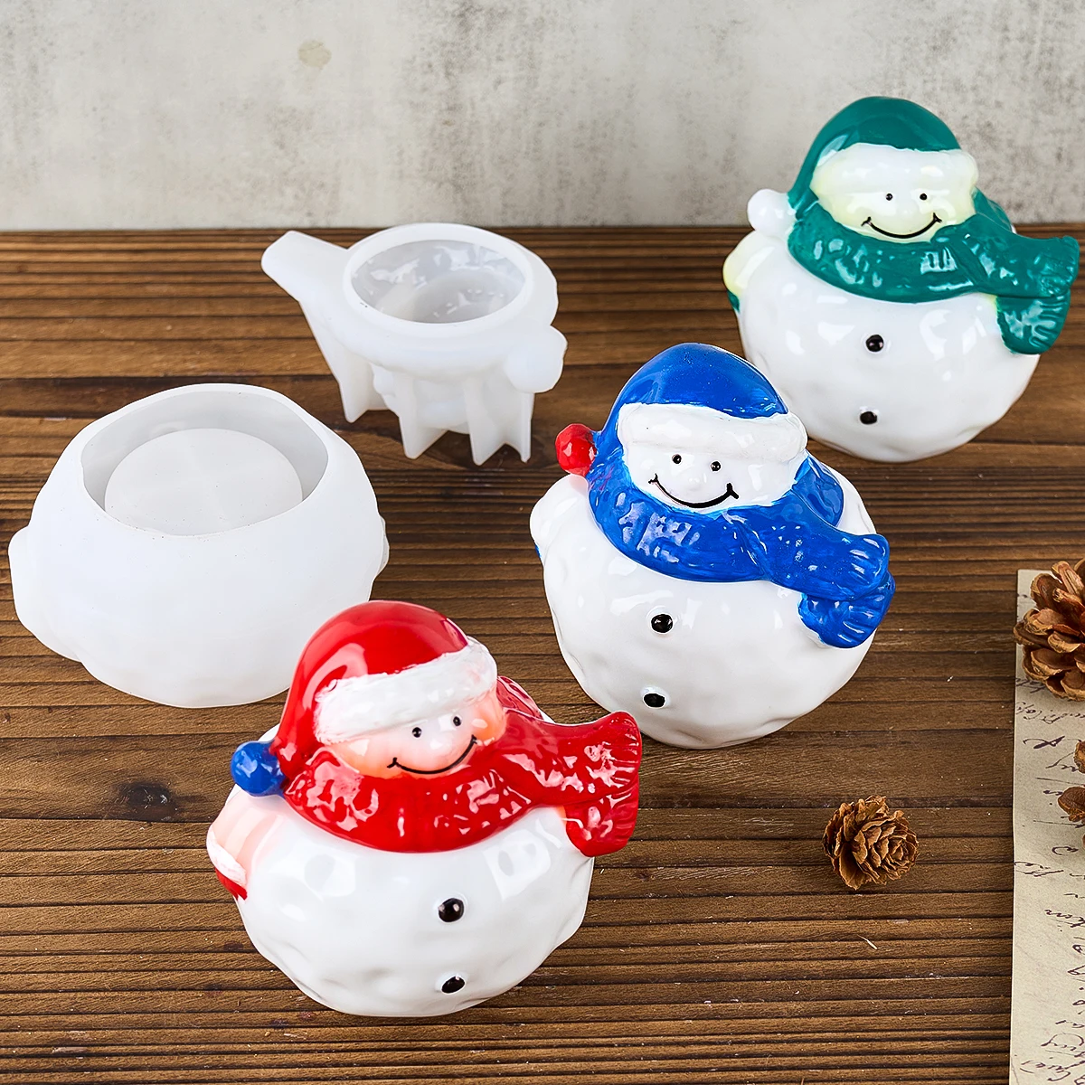 Christma Snowman Jar Silicone Mold with Lid DIY Scented Candle Cup Plaster Resin Molds 3D Storage Box Ornaments Craft Gift Tools