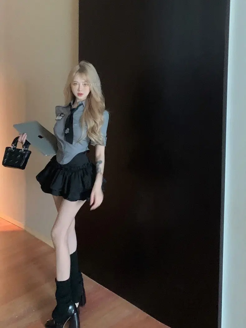 Jk Uniform Set Preppy Uniform Korea Style Elegant Vintage School Short Sleeve Sweet Sexy Jk Dress Set