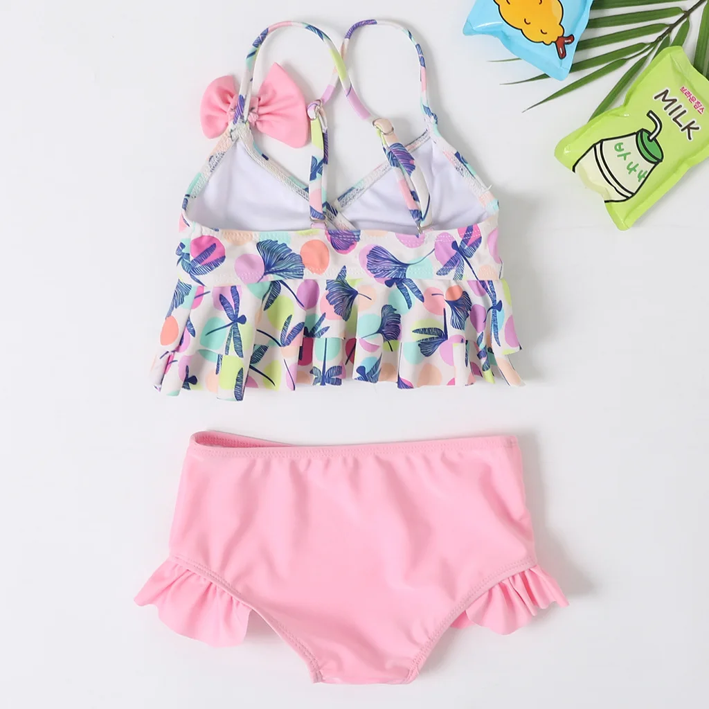 2022 New Children's Swimsuit Two-Piece Baby Girls' Swimsuit Girls' Cute Dragonfly Color Dot Printed Swimsuit micro bikini