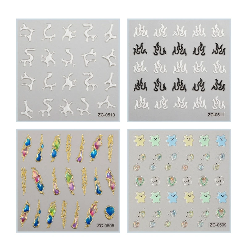 

4 Sheet 5D Cartoon Sticker for NAIL Art Embossed Engraved Decals Drop Shipping