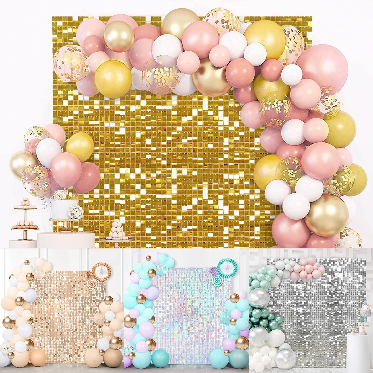 

12Pcs Shimmer Party Backdrop Square Sequin Wall Panel Gold Sliver Gliter Party Background Wedding Birthday Supplies