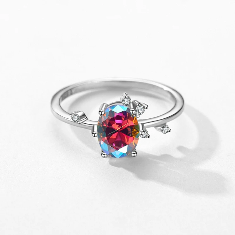 Modian- 타원형 레인보우 지르코니아 웨딩 럭셔리 멀티 컬러 반지, 여성을 위한 약혼 기념일 고급 주얼리