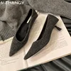 Pointed Toe Suede Sexy Mid Heels Shoes Women Shallow Elegant Sandals 2025 Trend Spring Party Shoes Pumps Luxury Mujer Zapatos 1