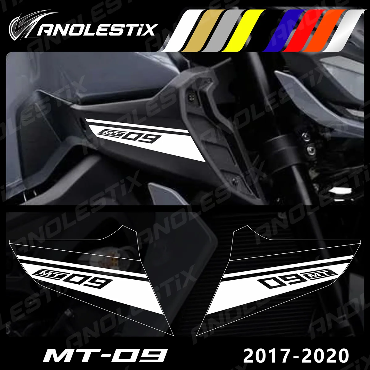 

Светоотражающие мотоциклетные наклейки AnoleStix, боковая крышка воздухозаборника, наклейки для YAMAHA MT09 MT-09 SP 2017 2018 2019 2020