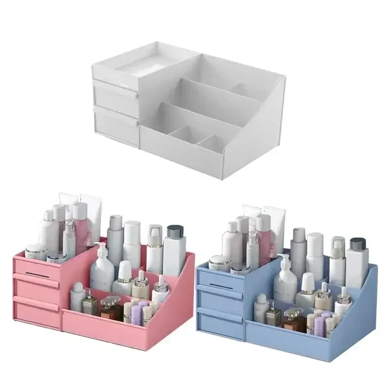 Large Capacity Cosmetic Makeup Organizer Drawers Plastic Bathroom Skincare Storage Box Brush Lipstick Holder Organizers Storage 2