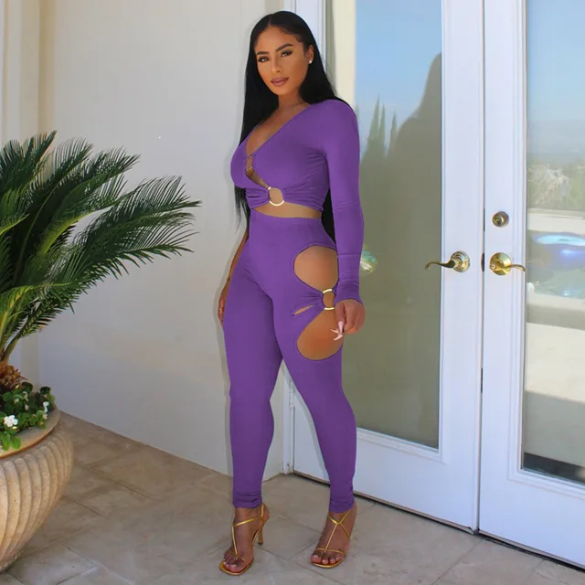 Aaliyah V-neck Hollow Out Pant Set 5