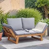 Outdoor Couch Acacia Wood Patio Couch with Adjustable Armrests,Outdoor Convertible Sofa with Removable Cushions&Pillows 1