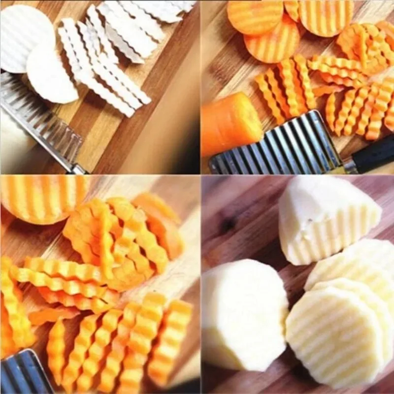 Description Picture 6 of itemStainless Steel Potato Chip Wavy Cutter Dough Vegetable Fruit Crinkle Wavy Knife Chopper Cutter French Fry Maker Kitchen Gadgets