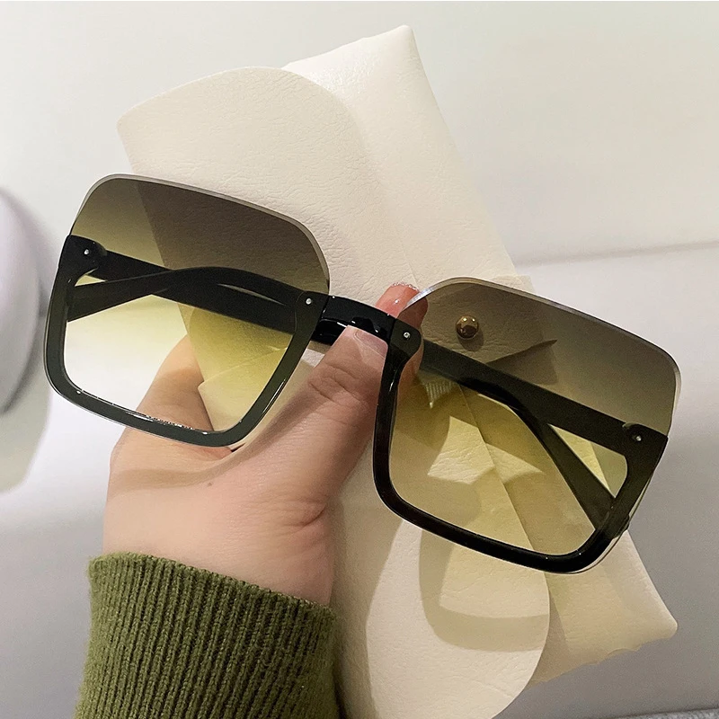 

Rimless Square Sunglasses Gradient Stylish Square Sunglasses Luxury Brand Vintage Big Frame Sunshade Sun Glasses Simple Glasses