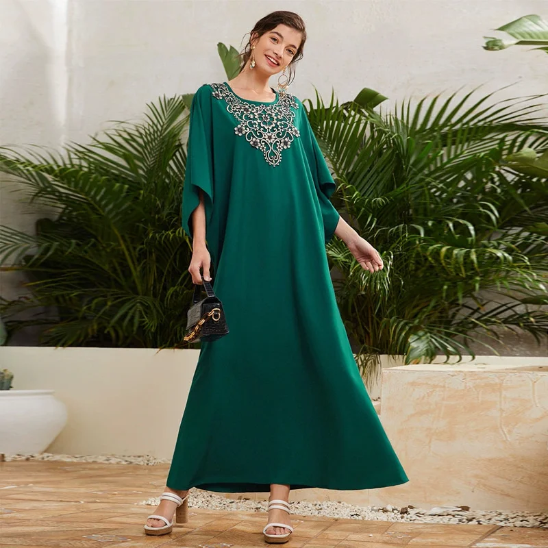 

Hot Selling Embroidery Round Neck Flare Sleeve Middle Sleeve Large Swing Dress Long Dress Elegant and Pretty Women's Dresses