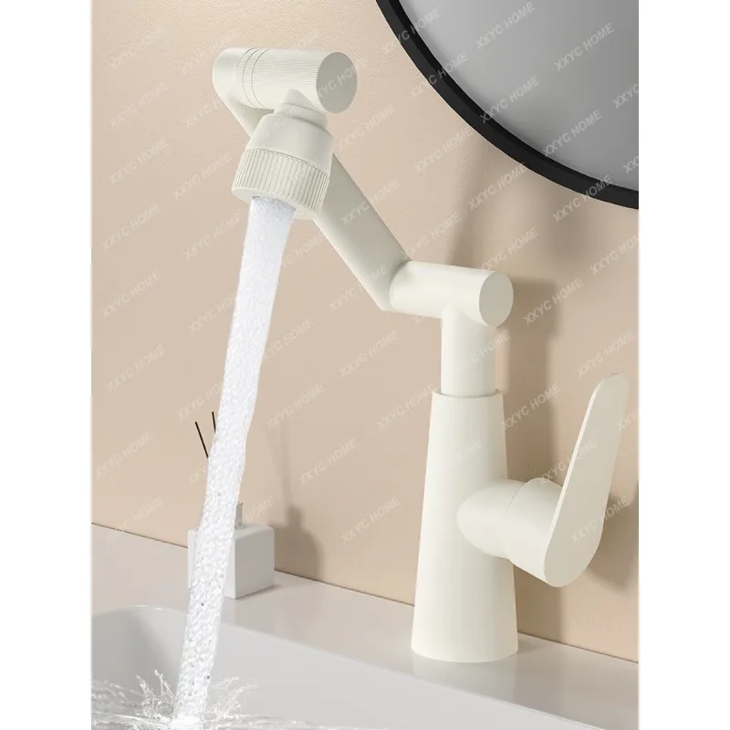 

White Washbasin Faucet Wash Inter-Platform Basin Hot and Cold Bathroom Universal Mechanical Arm Bathroom Basin Faucet