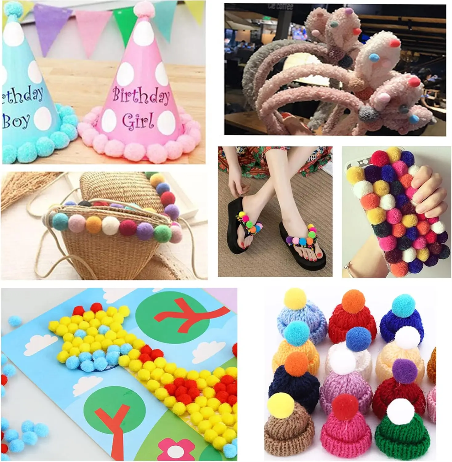 0.6 Inch Assorted Pom Poms Multi Color Fuzzy Pompoms Balls Art Supplies with Wiggle Eyes for DIY Crafts Decorations