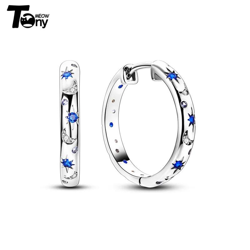 925 Sterling Silver Hoop Earrings For Women Star Moon Paint Feather Musical Note Colorful Zircon Fashion Earrings Women Gift