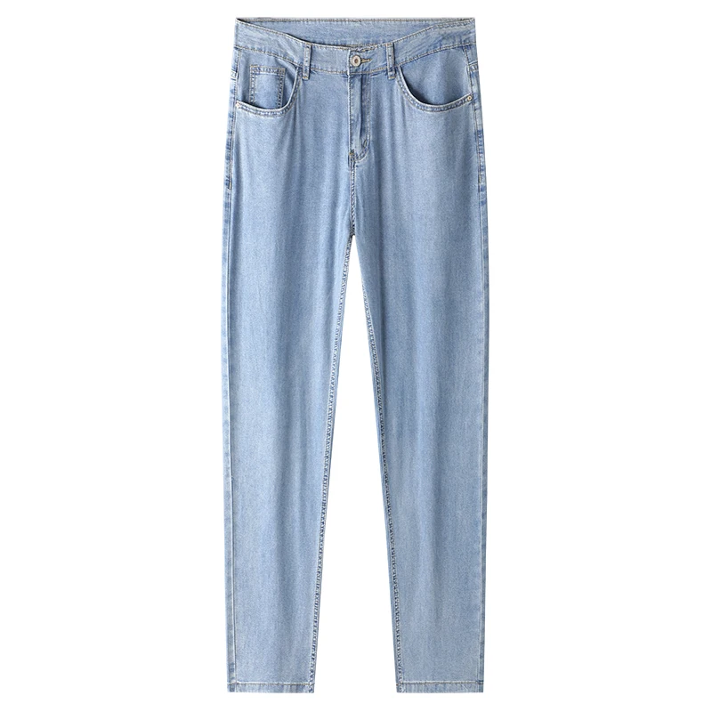 Summer thin section loose straight men's jeans 2024 new simple vintage blue tide ice silk draped wide-leg pants