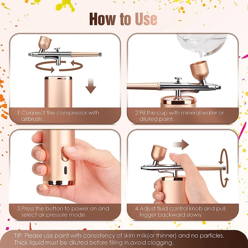  3 Modes Airbrush Kit with Compressor, Rechargeable