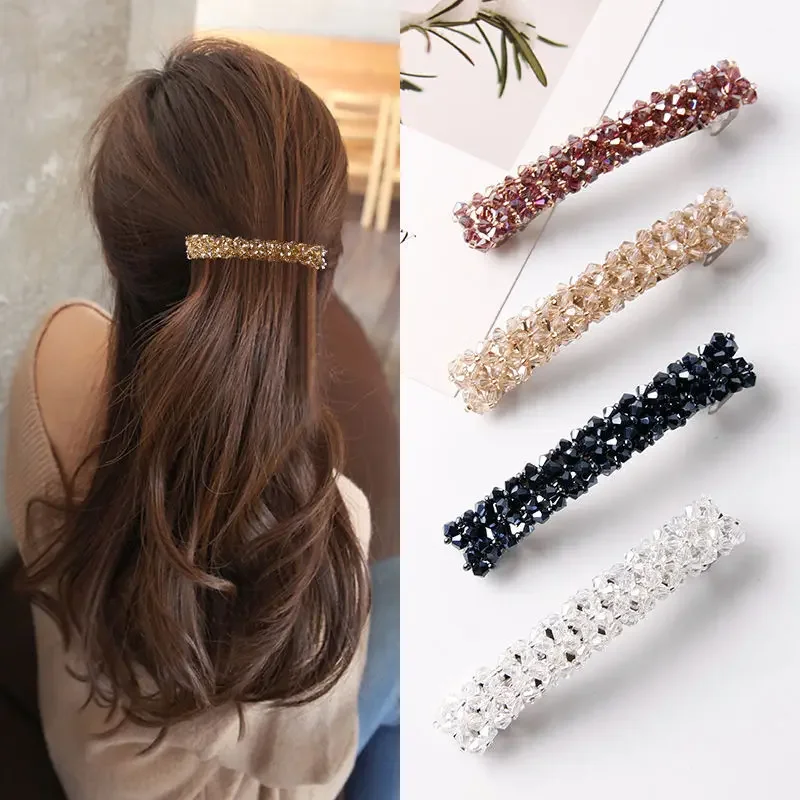 

New Korean Elegant Women's Hair Clip Spring Clip Crystal Water Diamond One Line Hair Clip Women's Girl Hair Accessories