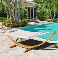 12 FT Double Quilted Fabric Hammock and 13 FT Wooden Arc Stand,Removable Pillow,2 Person Hammock for Outdoor Patio Poolside 1
