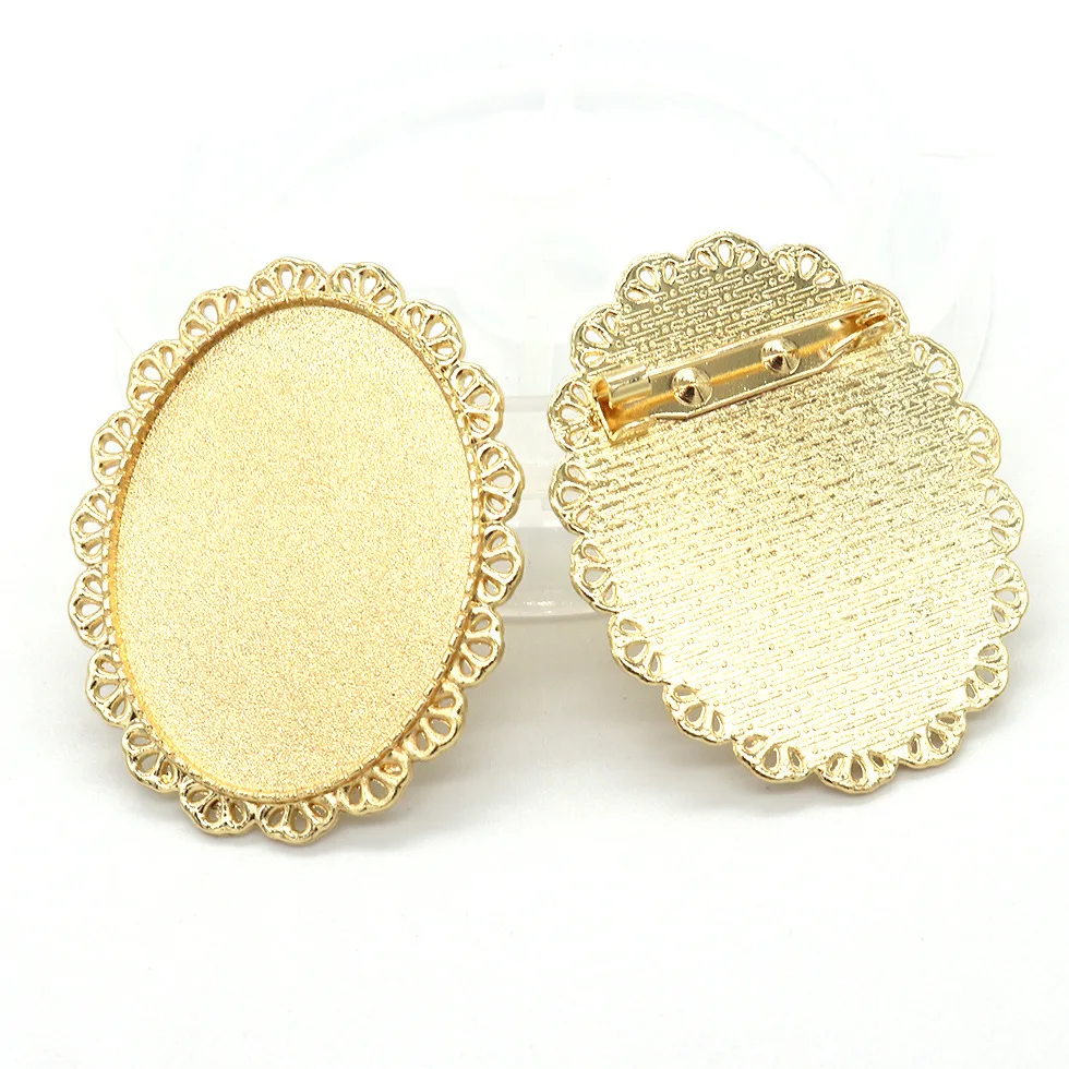 

10pcs Gold/Silver/Bronze Handmade Oval Flower Lace Border Brooch/Pin/Breast Pin,Base Setting Tray Bezel,Fit 30mmx40mm Cabochon