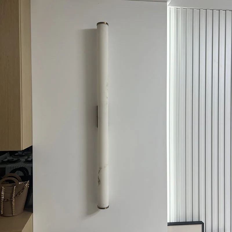 Marble Wall Light Spain Natural marble LED Wall Light Luxury 3 Color Dimming AC85~265V Copper Wall Lamp For Indoor Aisle TV Background Decoration