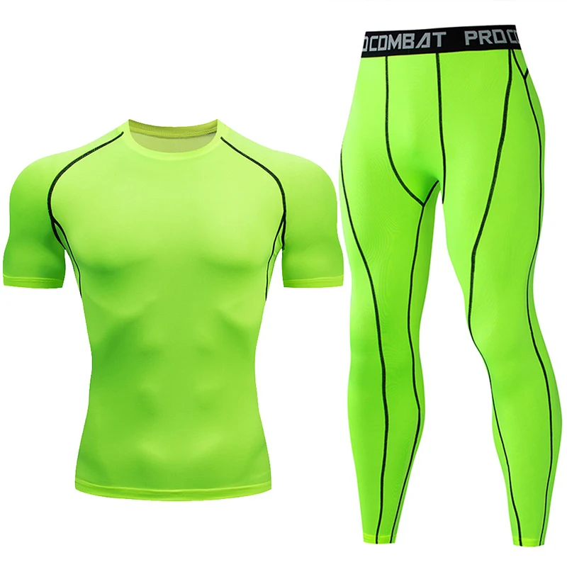 2Pcs Men's Compression Sportswear Suit Gym Tight Sports Yoga Sets Workout Jogging Fitness Clothing Tracksuit Pants Sporting